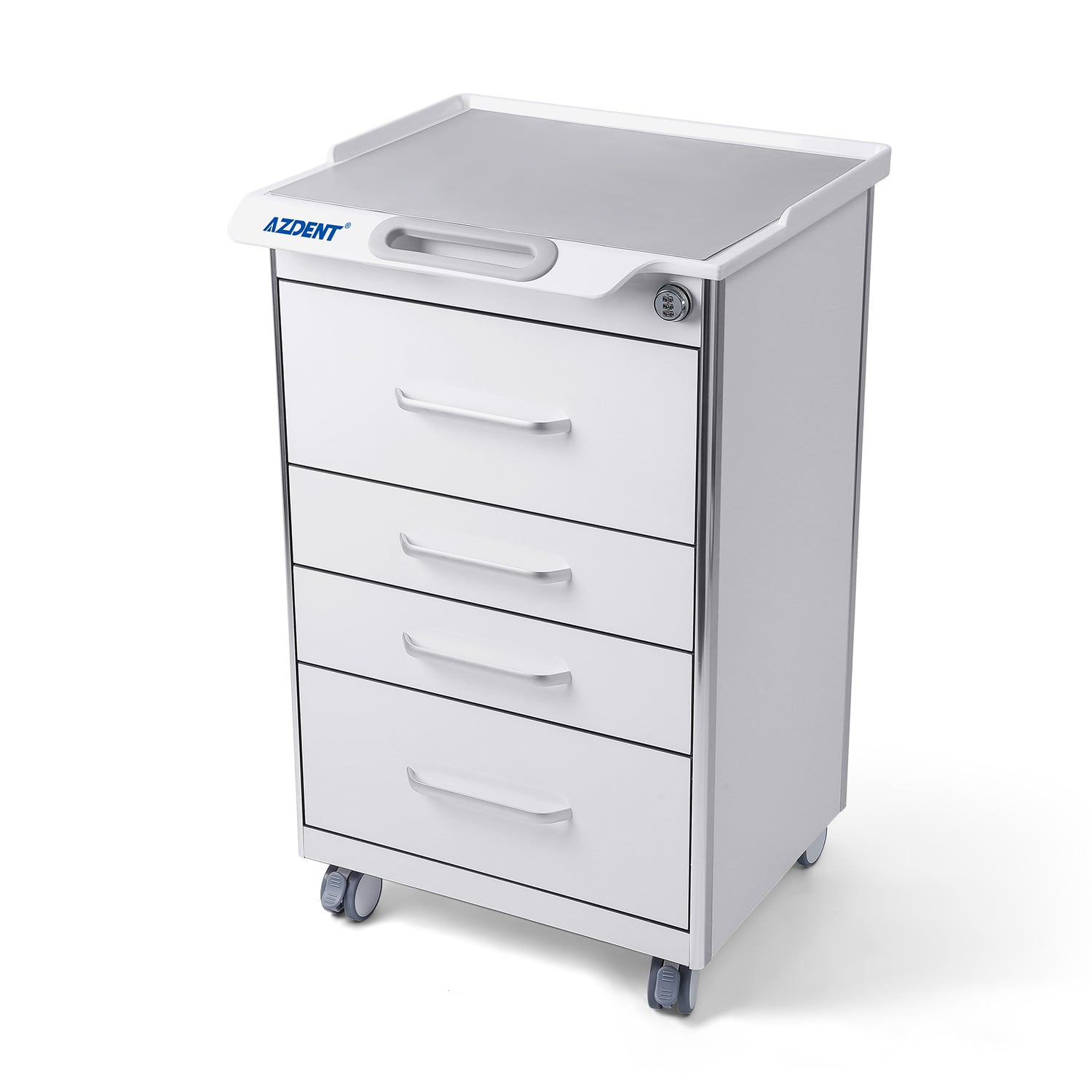 AZDENT Dental Mobile Cabinet Cart 4 Drawers with Hidden Side Auxiliary Drawer Combination Lock Silent Casters and Power Socket  - azdentall.com