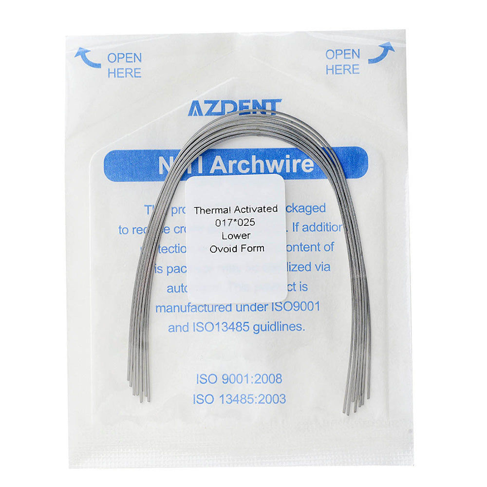 AZDENT Thermal Active NiTi Archwire Ovoid Form Rectangular 0.017 x 0.025 Lower 10pcs/Pack - azdentall.com