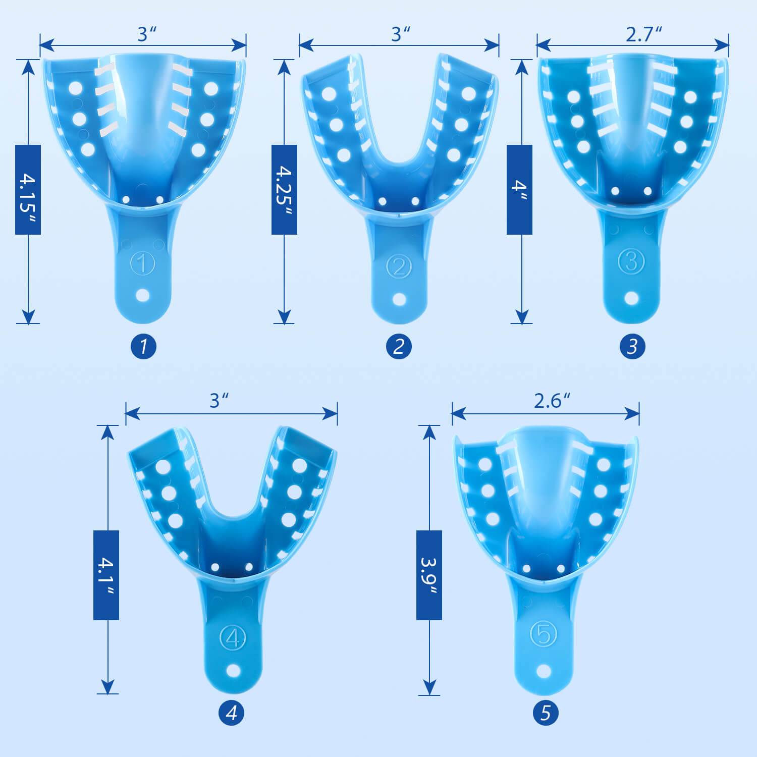 Dental Impression Trays Plastic Perforated Autoclavable 10 Sizes 12pcs/Bag - azdentall.com