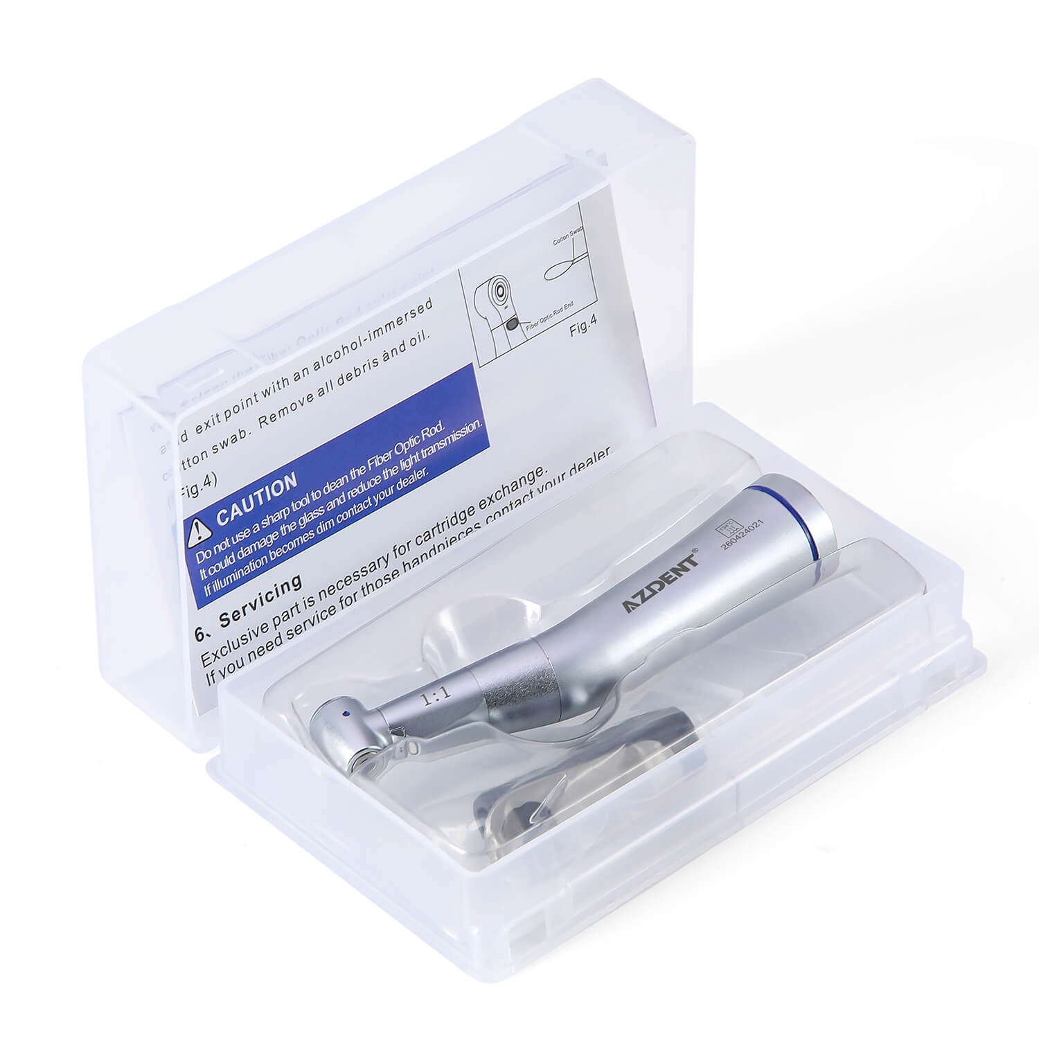 AZDENT Dental 1:1 Fiber Optic LED Low Speed Contra Angle Handpiece Removable Design - azdentall.com