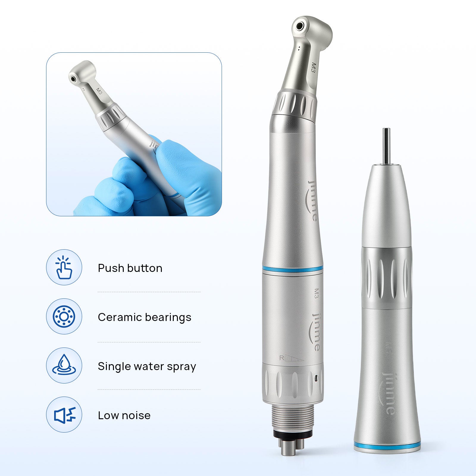 Jinme LN Low Speed Handpiece Kit 1:1 Inner Channel 4 Hole Contra Angle Straight Handpiece & Air Motor - azdentall.com