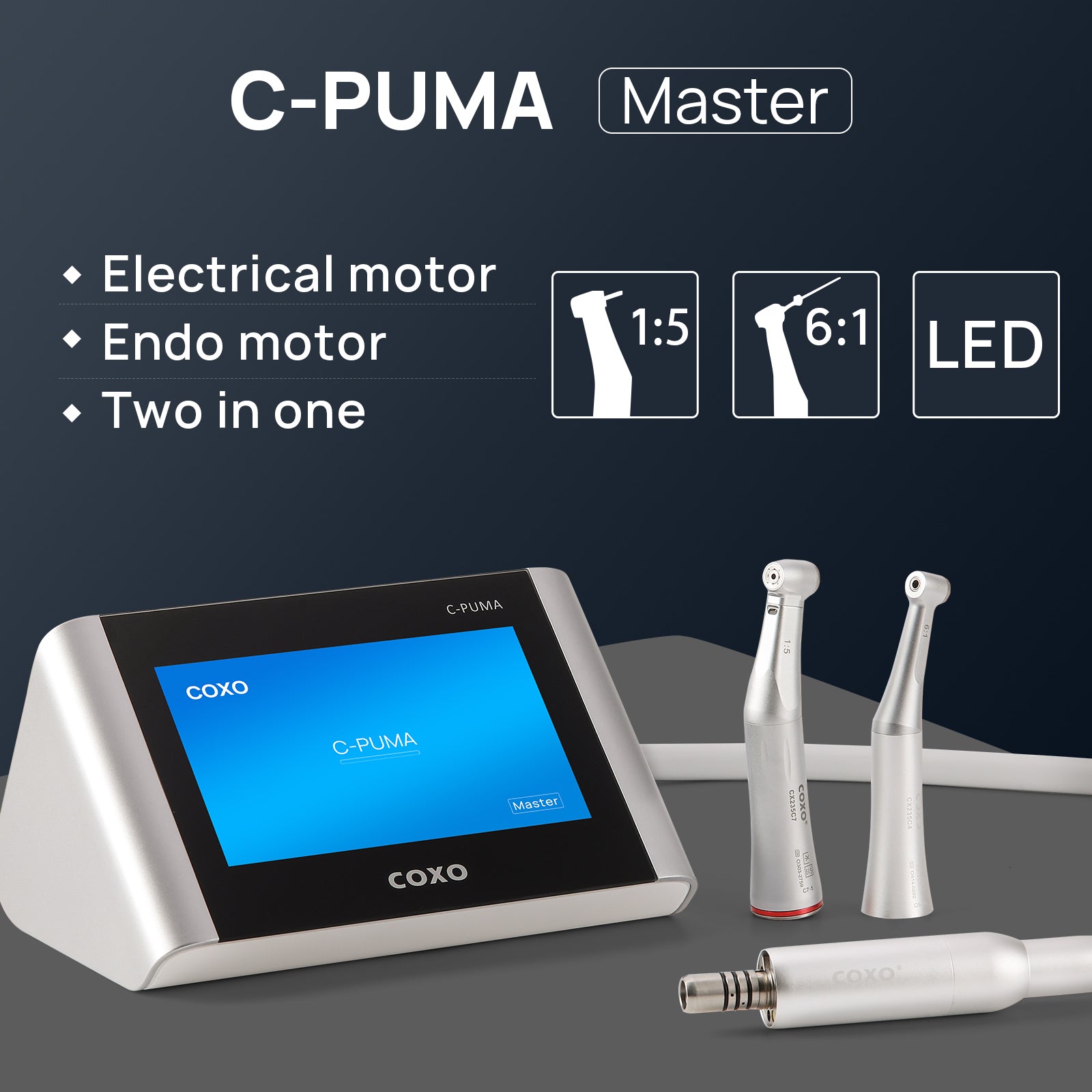 COXO C PUMA Master Dental LED Electric Endo Motor with 1:5 & 6:1 Contra Angle Handpieces - azdentall.com