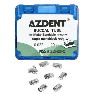 AZDENT Dental Orthodontic Buccal Tube 1st Molar Bondable MIM Monoblock Non-convertible Roth 0.022 20Sets/Box - azdentall.com