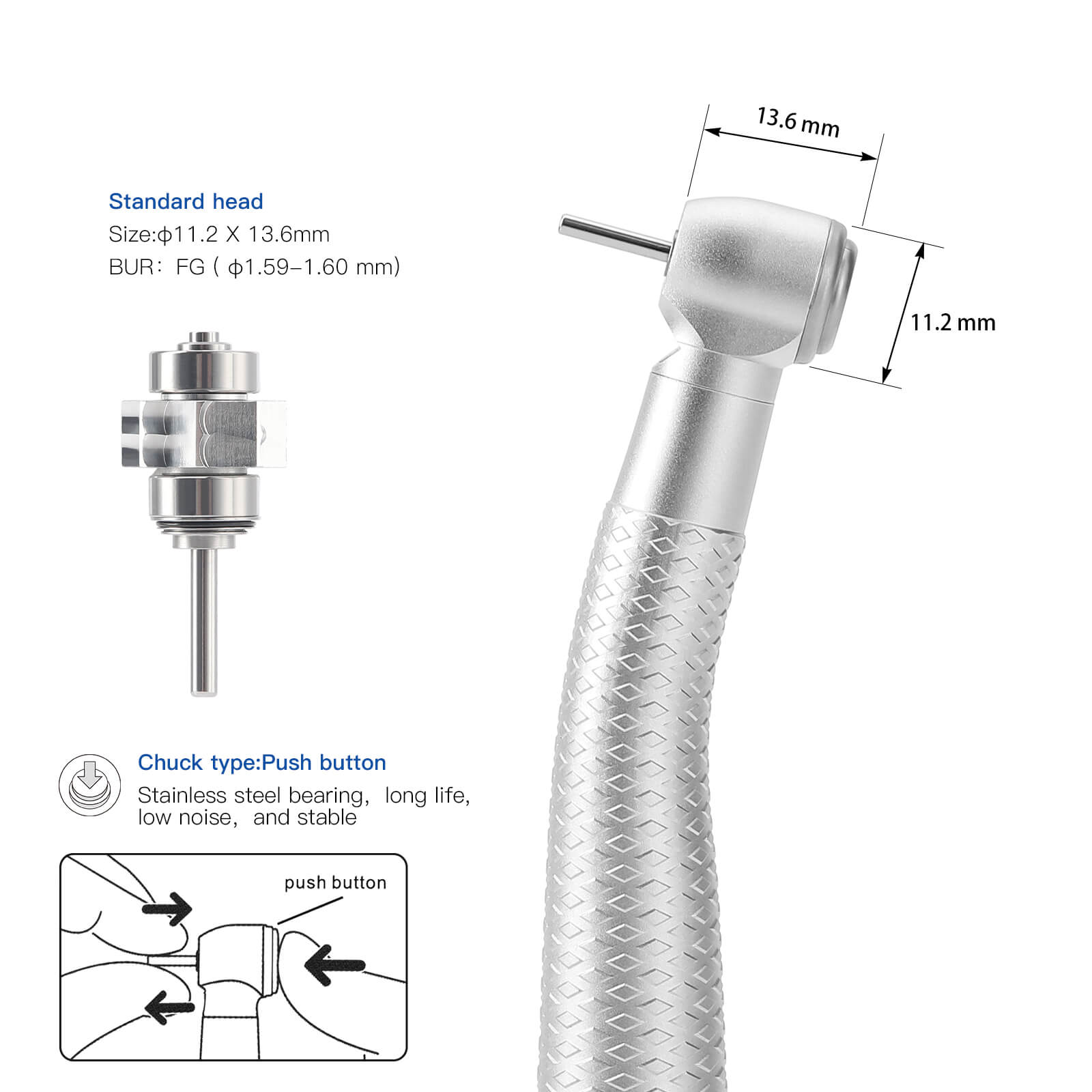COXO Fiber Optic High Speed Air Turbine Handpiece Standard Head #H16-NSPQ & 6 Holes LED Coupler #229-GN - azdentall.com
