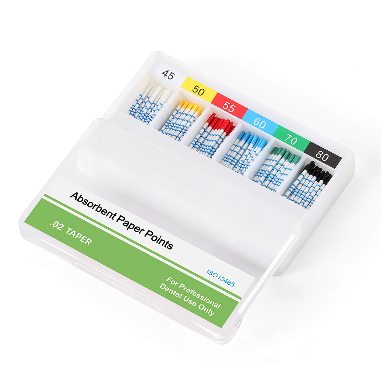 Absorbent Paper Points with Scale 45-80# Taper Size 0.02 Color Coded 200pcs/Box - azdentall.com