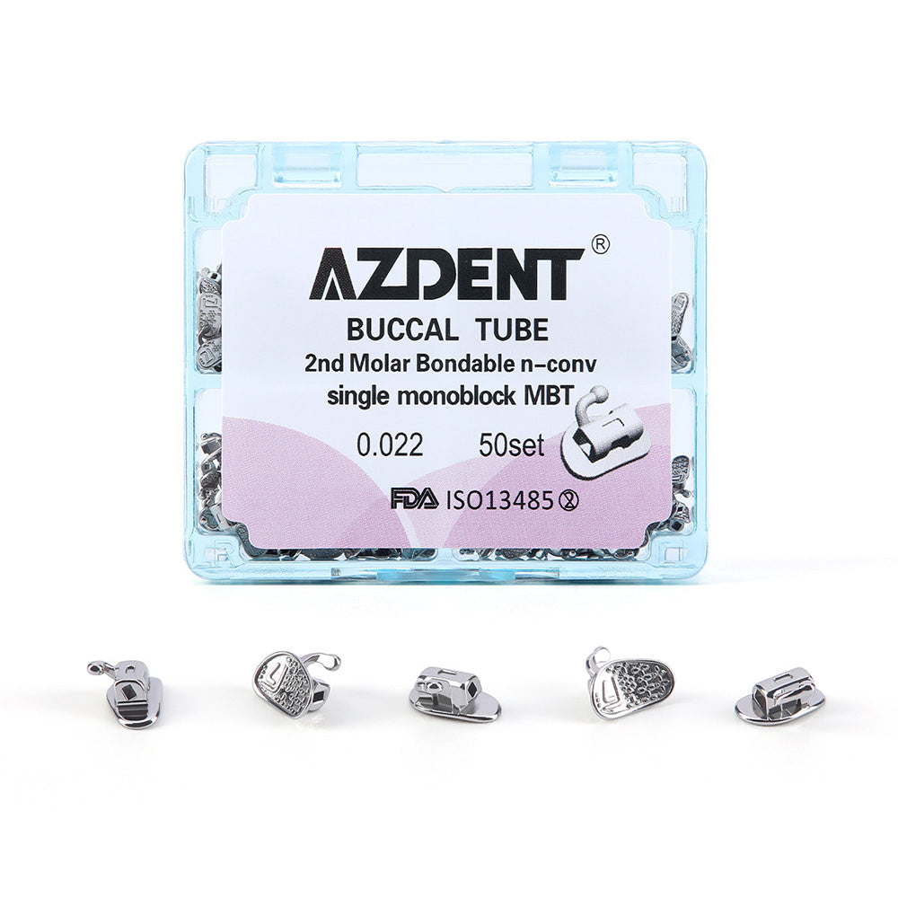 AZDENT Buccal Tube 2nd Molar Bondable Monoblock Non-convertible MBT 0.022 50Sets/Box - azdentall.com