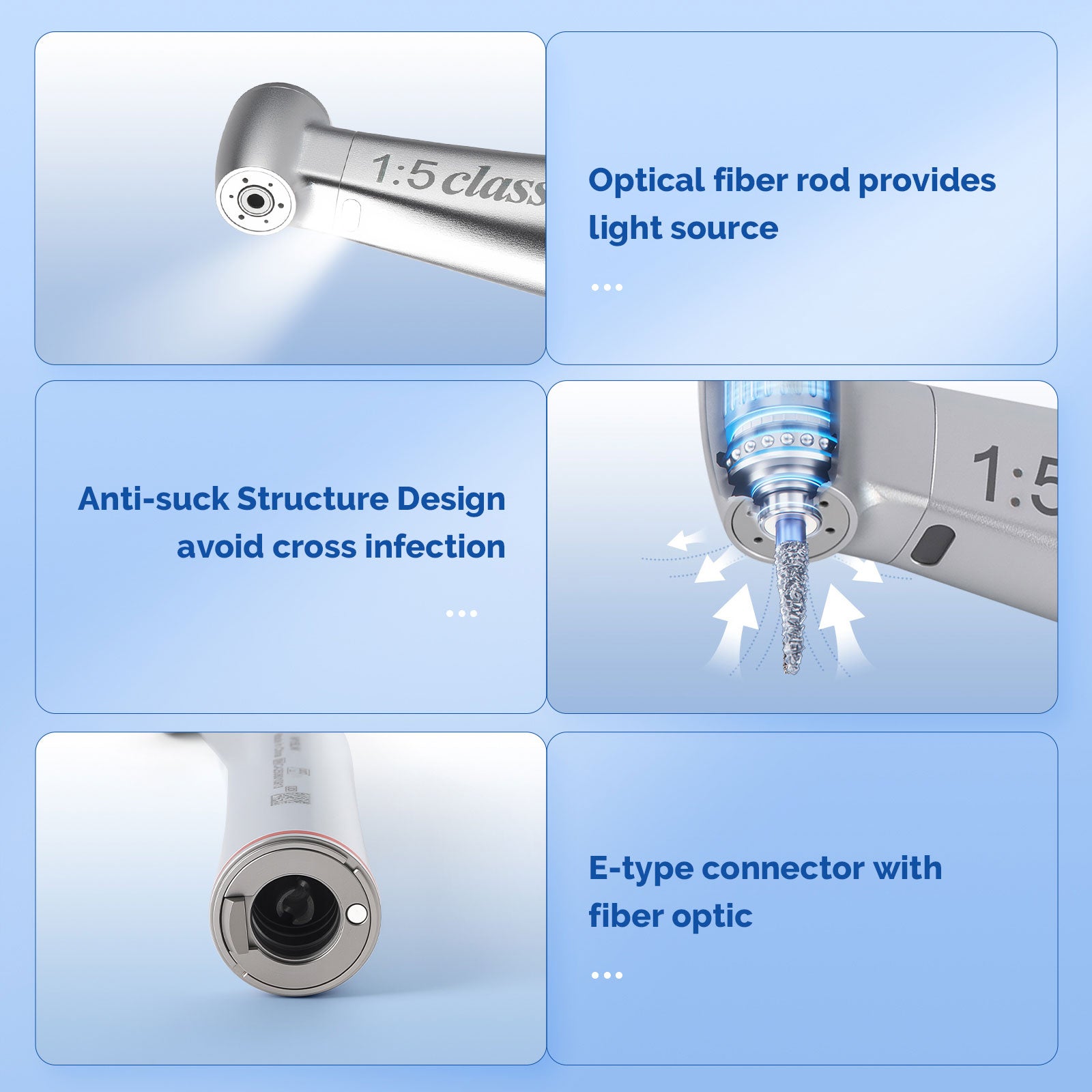 Jinme 1:5 Fiber Optic Electric Handpiece Increasing Contra Angle Standard Head Inner Channel W15LW - azdentall.com
