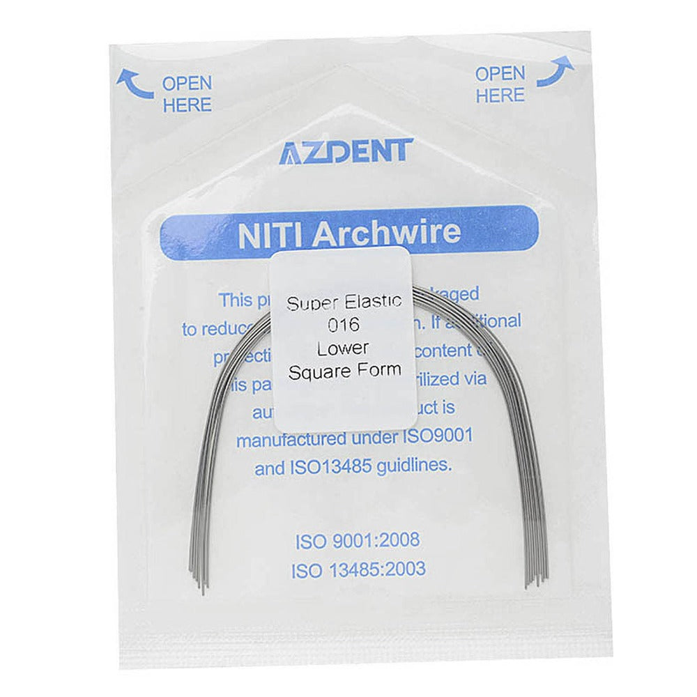 AZDENT Dental Orthodontic Arch Wire NiTi Super Elastic Square Form Round 0.016 Lower 10pcs/Pack - azdentall.com