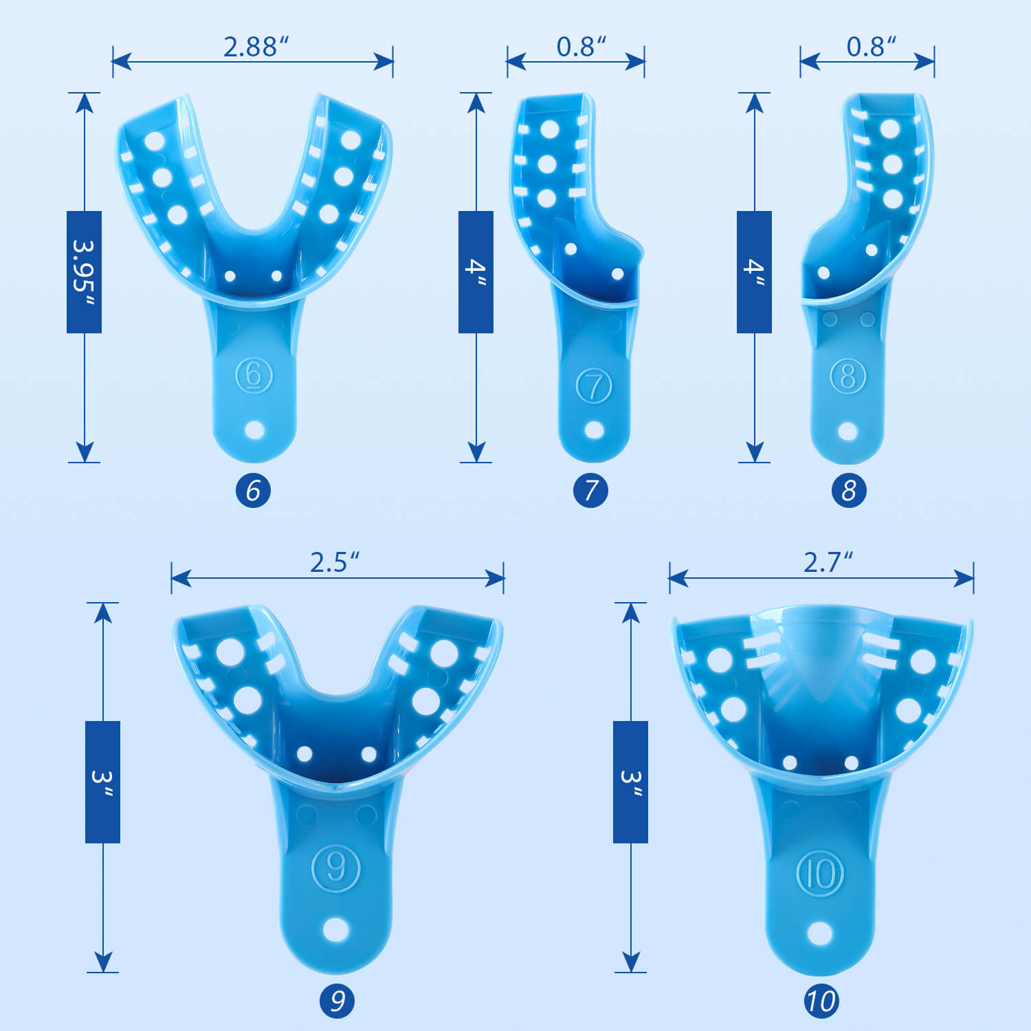 Dental Impression Trays Plastic Perforated Autoclavable 10 Sizes 12pcs/Bag - azdentall.com