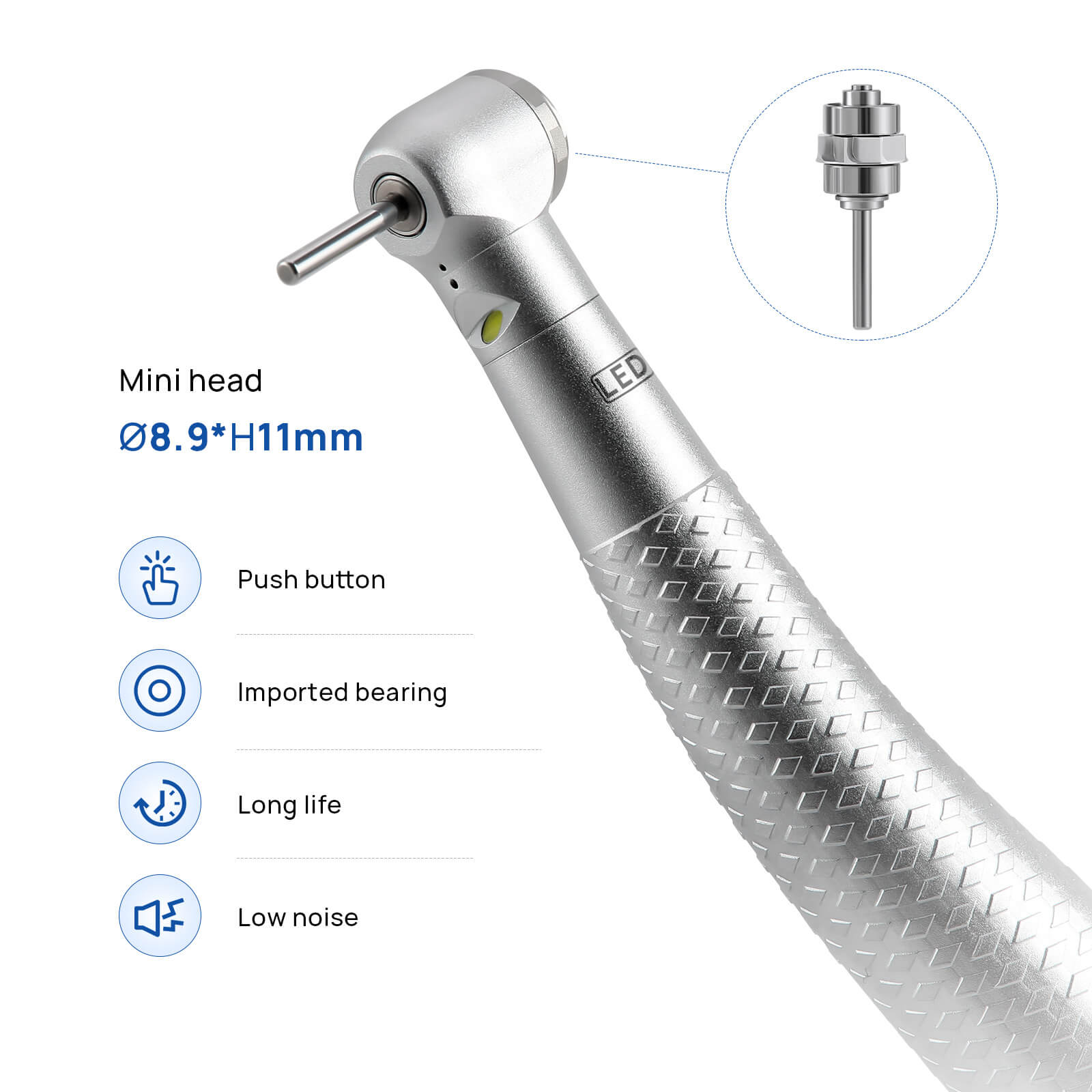 COXO LED High-speed Air Turbine Handpiece with Generator Mini Head 4 Holes Coupler CX207-2 #H05-MP4 - azdentall.com