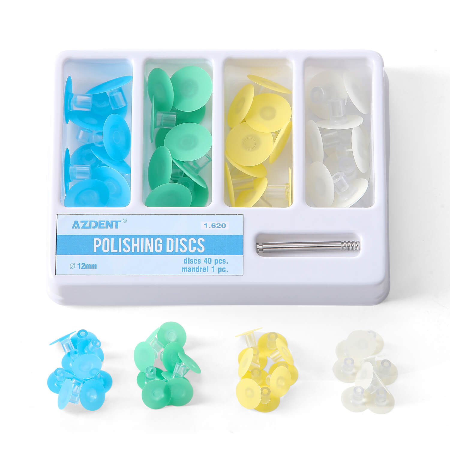 AZDENT Dental Composite Polishing Discs φ12mm with Mandrel CA2.35mm 40Pcs/Box - azdentall.com