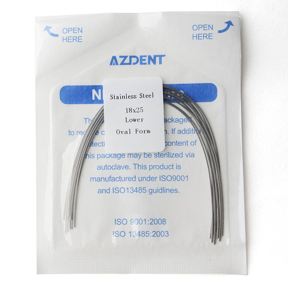 AZDENT Archwire Stainless Steel Oval Form Rectangular 0.018 x 0.025 Lower 10pcs/Pack - azdentall.com
