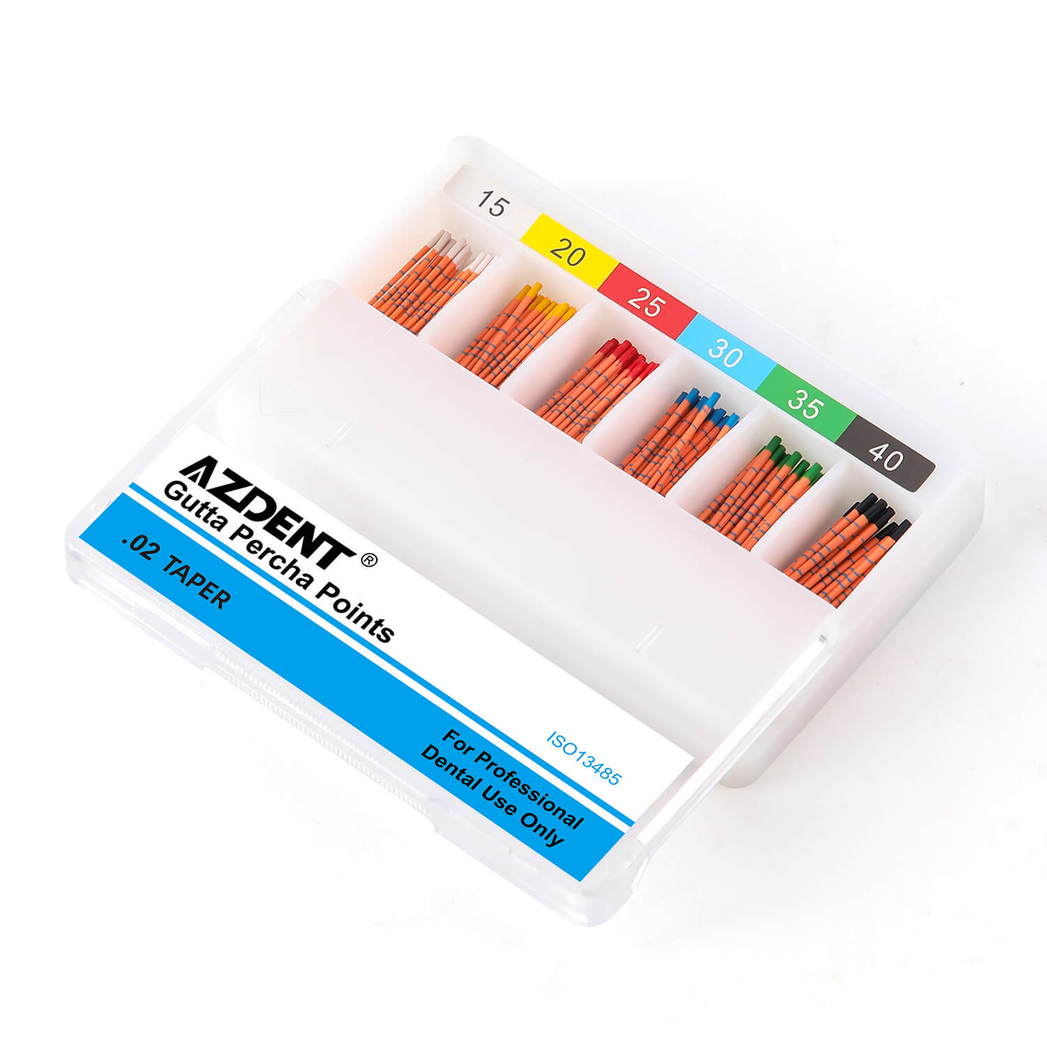 AZDENT Gutta Percha Points With Scale #15-40 Taper Size 0.02 Color Coded 120/Box - azdentall.com