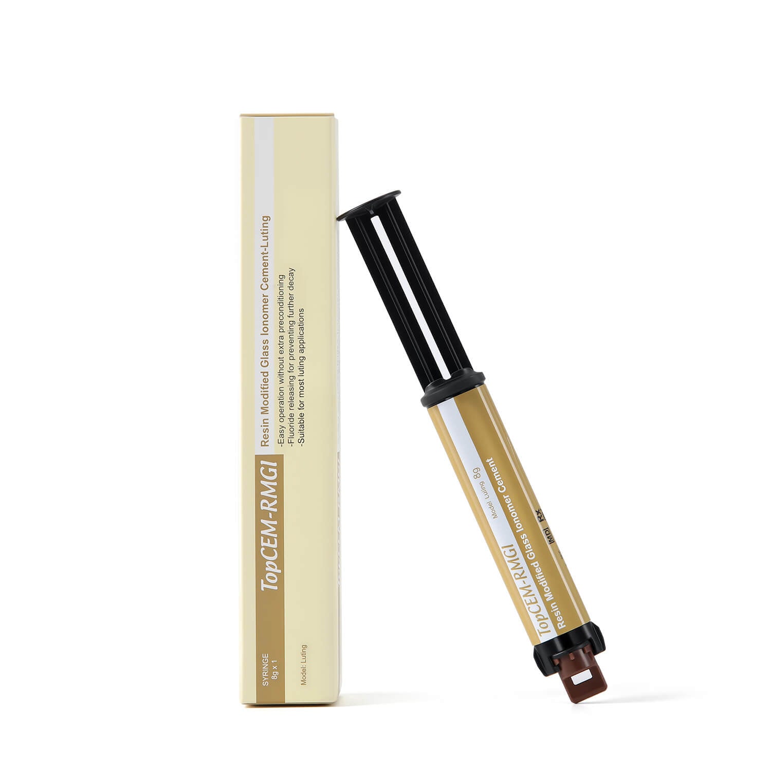 TopCEM-RMGI Dual Cure Resin Modified Glass Ionomer Cement Light Cure Self Cure 8gm Self-Adhesive Automix Syringe A2 Shade Luting - azdentall.com