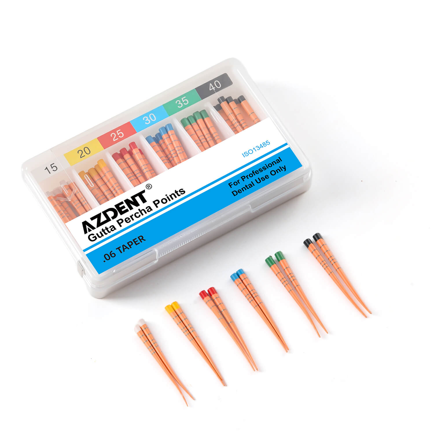 AZDENT Gutta Percha Points With Scale #15-40 Taper Size 0.06 Color Coded 60/Box - azdentall.com