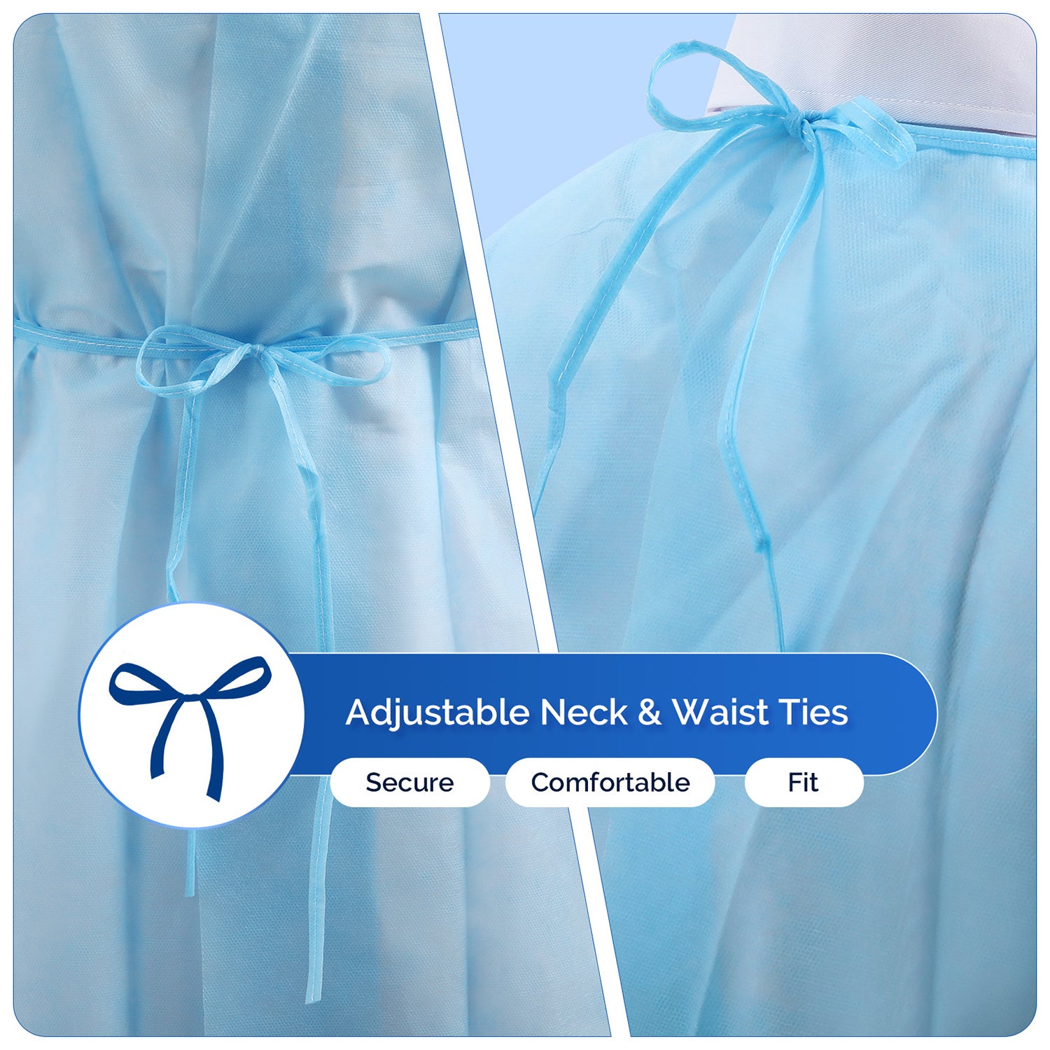 Disposable Isolation Gowns PP Medical Gowns Long with Knitted Cuffs Blue - azdentall.com