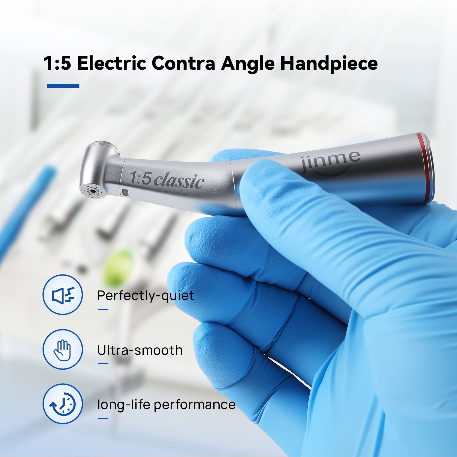 Jinme 1:5 Fiber Optic Electric Handpiece Increasing Contra Angle Standard Head Inner Channel W15LW - azdentall.com