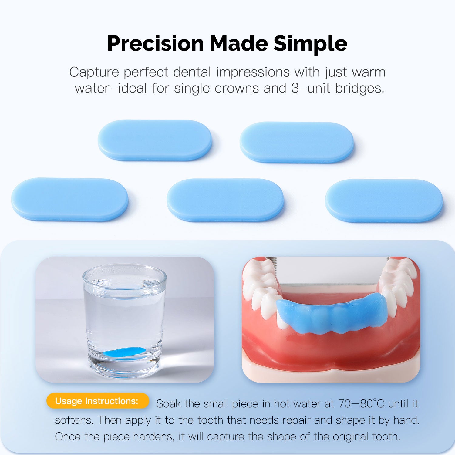 Tray-Free Dental Thermoplastic Sheet For Temporaries Single Temporary Crown Bridge Base 50pcs/BoxPlate Wax Hand Shapable - azdentall.com