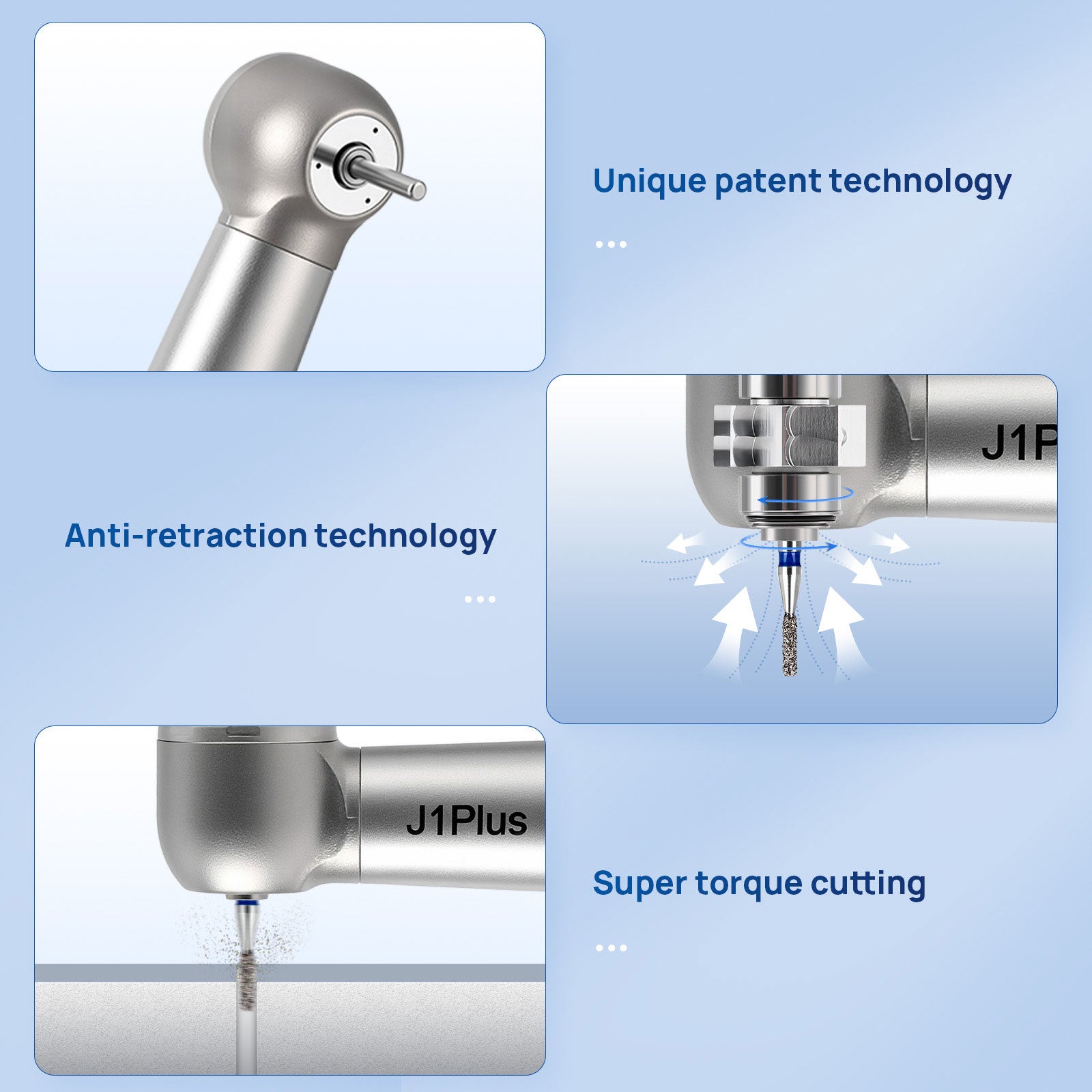 Jinme TU High Speed Air Turbine Handpiece Torque Head Stainless Steel 4 Hole - azdentall.com