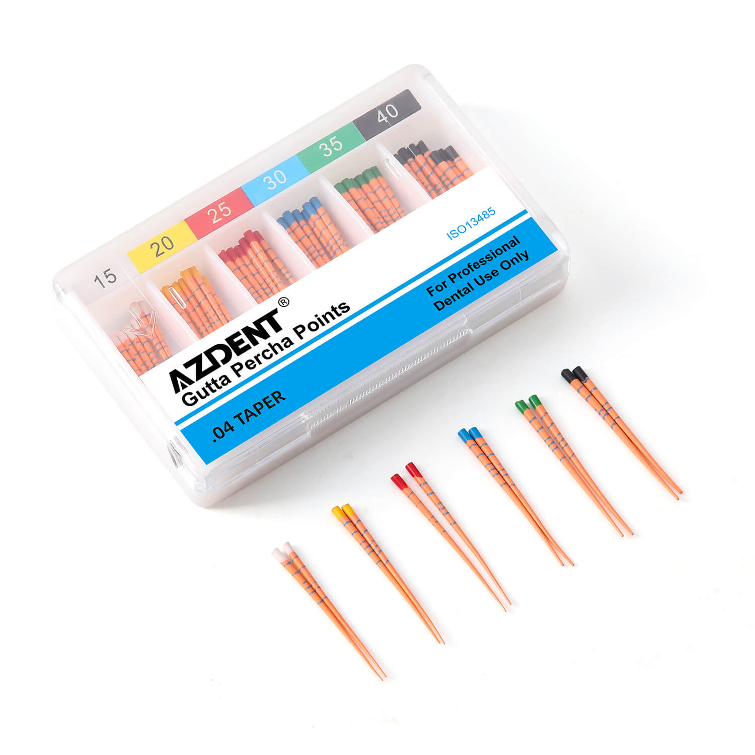 AZDENT Gutta Percha Points With Scale #15-40 Taper Size 0.04 Color Coded 60/Box - azdentall.com