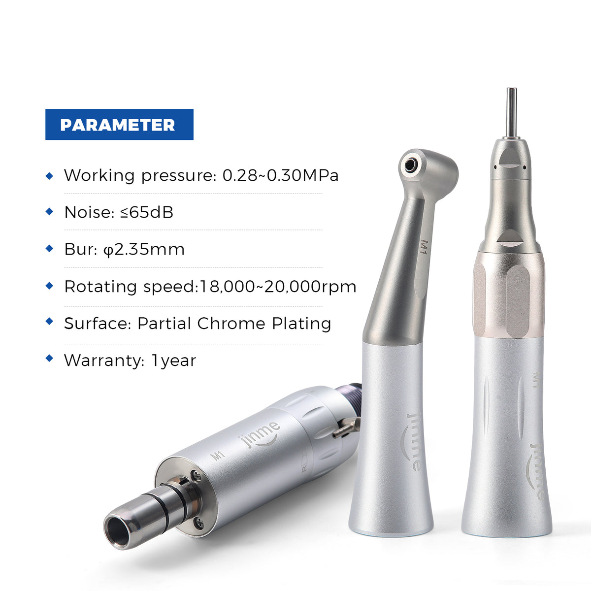 Jinme M1-L Low Speed Handpiece Kit 1:1 External Water Spray 4 Hole Contra Angle Straight Handpiece & Air Motor - azdentall.com
