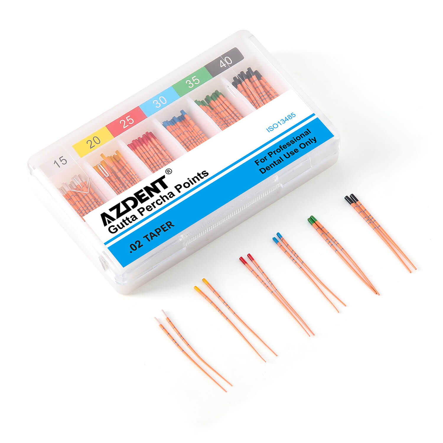 AZDENT Gutta Percha Points With Scale #15-40 Taper Size 0.02 Color Coded 120/Box - azdentall.com