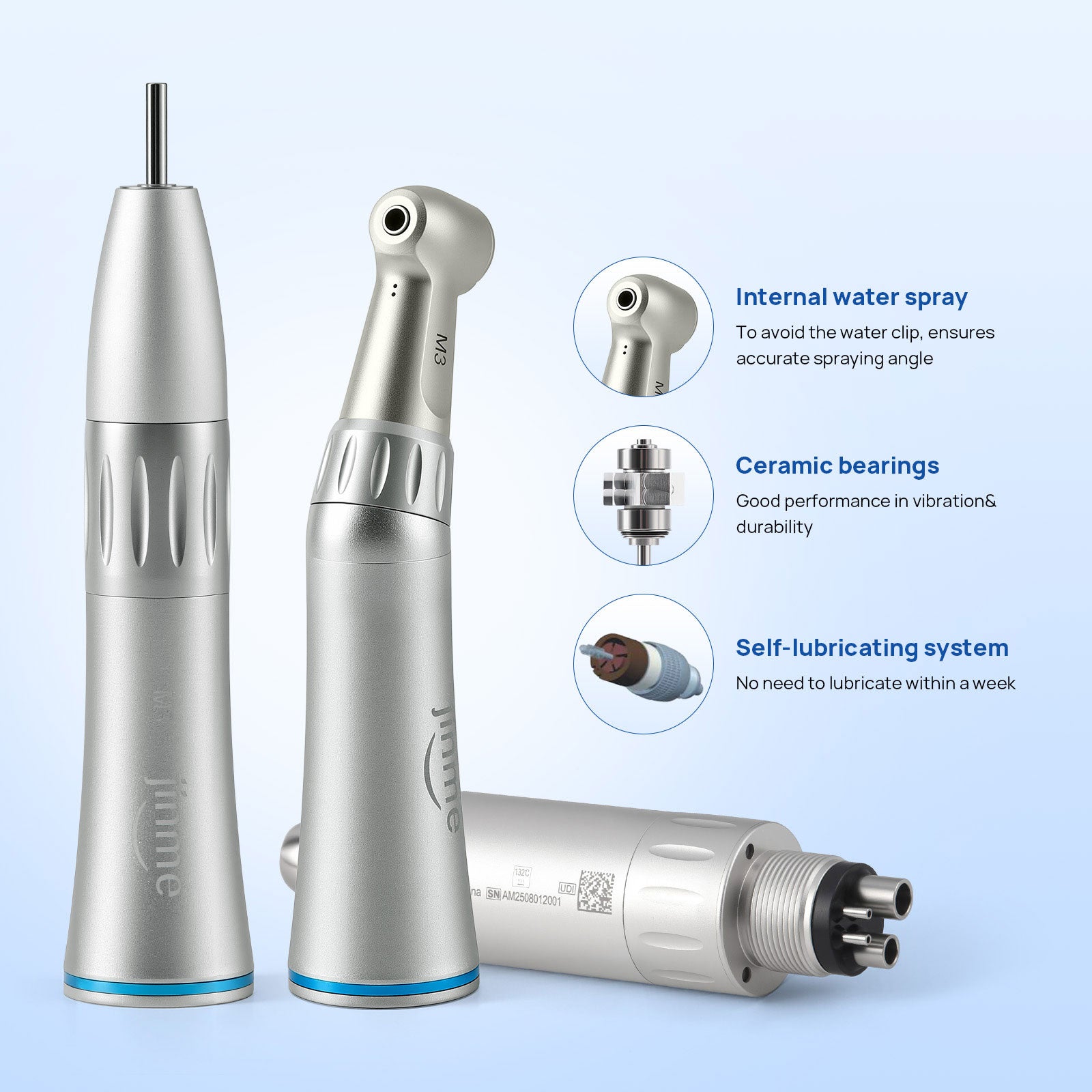 Jinme LN Low Speed Handpiece Kit 1:1 Inner Channel 4 Hole Contra Angle Straight Handpiece & Air Motor - azdentall.com