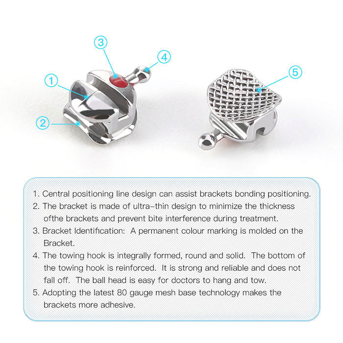 AZDENT Dental Orthodontic Q-type Metal Brackets Roth/MBT .022 Hooks On 345 20pcs/Pack - azdentall.com