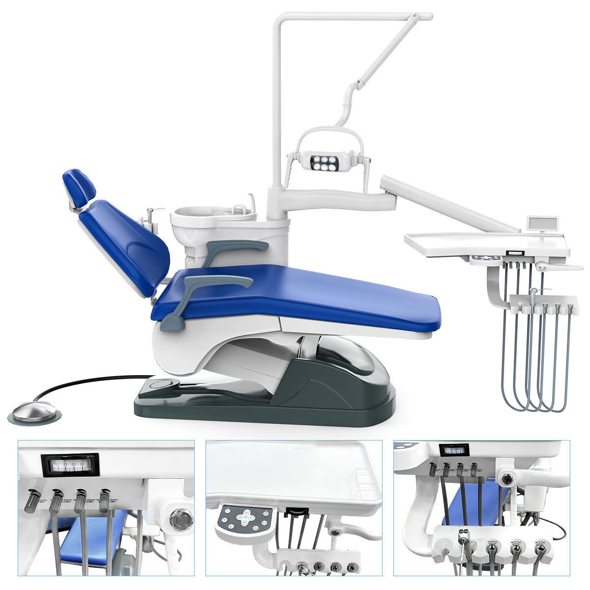 Dental Unit Chair J2688-A1 DC Motor Computer Controlled Hard Leather with Stool Sapphire Blue - azdentall.com