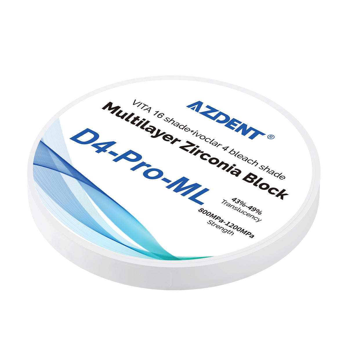 AZDENT Dental D4-Pro-ML Multilayer Zirconia Block VITA 16 Shade&Ivoclar 4 Bleach Shade - azdentall.com