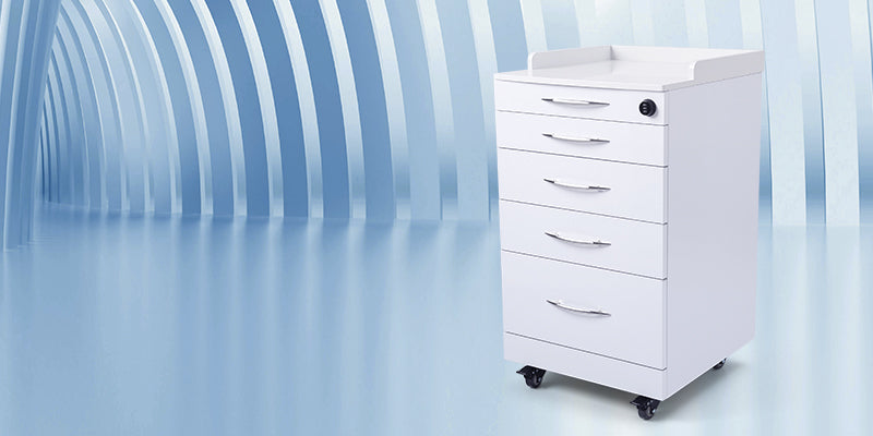 Dental C05A Quartz and Stainless Steel Four Drawer Mobile Cabinet & Two Instrument Tray
