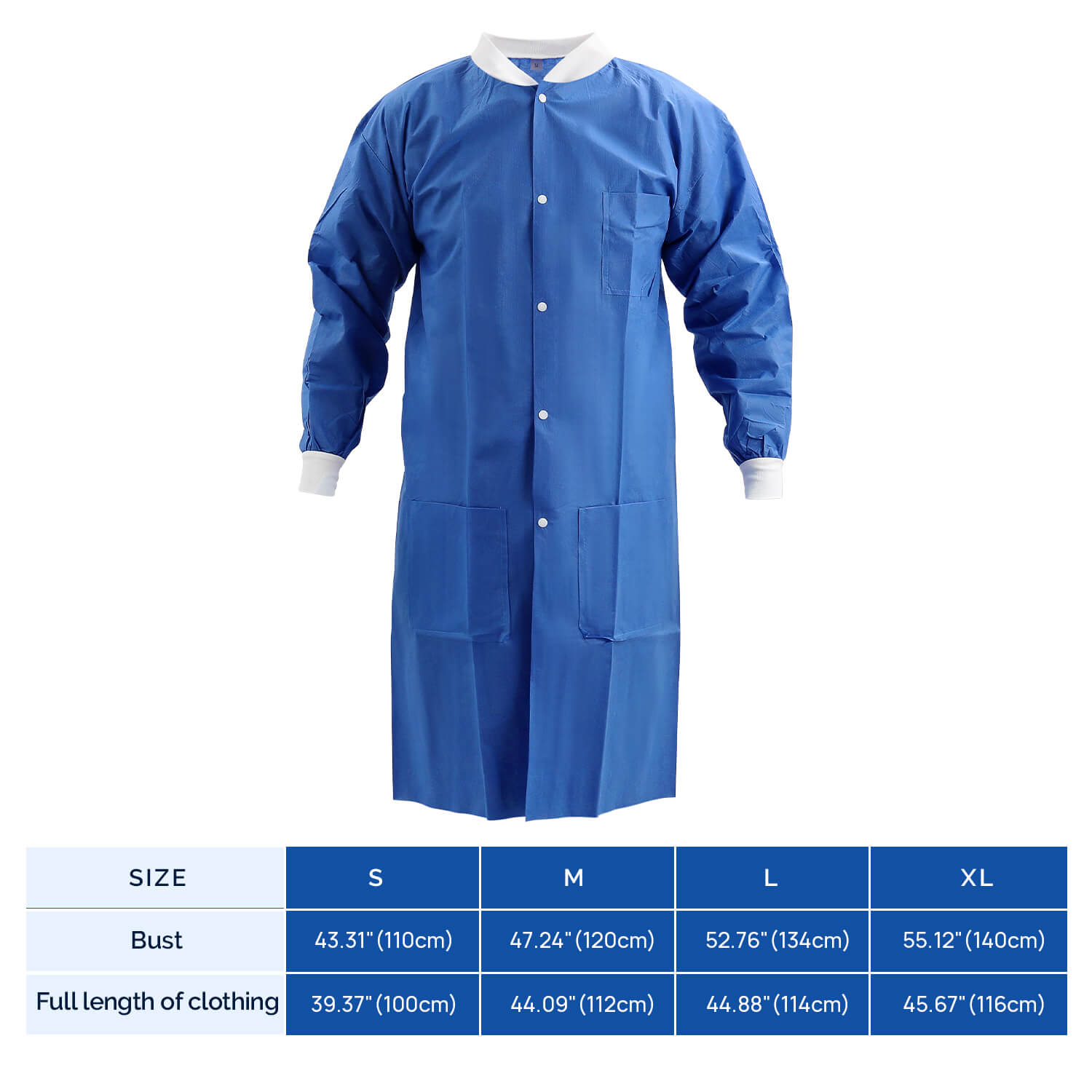 Disposable SMS Medical Lab Coats Jacket Knee Length with Knit Cuff & Collar 3 Pockets Blue - azdentall.com
