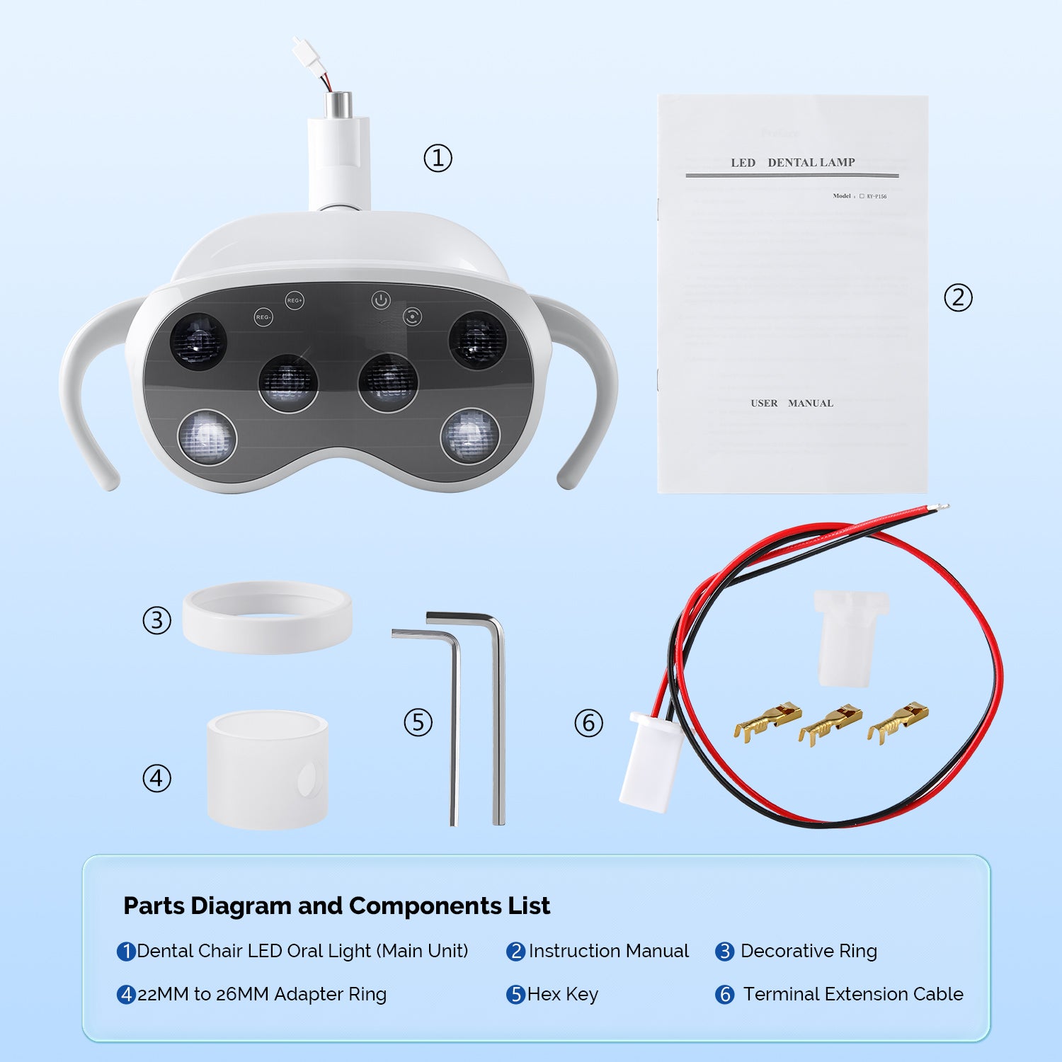 Dental Unit Chair LED Oral Light Lamp with LCD Display 6 Lights 9W Dual-Color Adjustable - azdentall.com