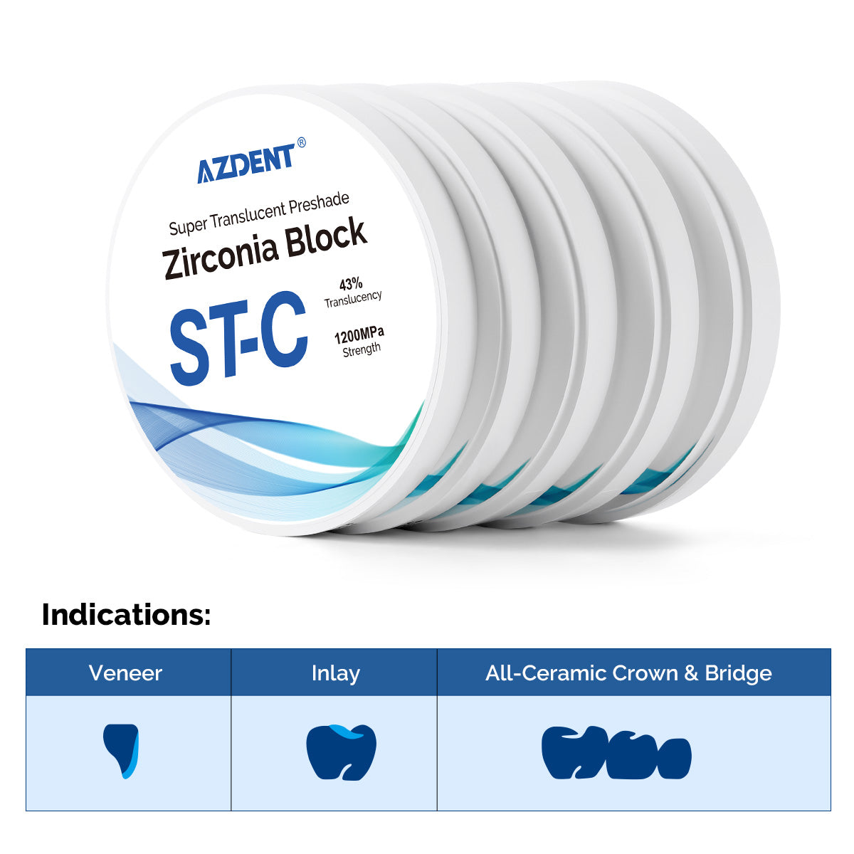 AZDENT Dental ST-C Pre-Shade Zirconia Block Disc High Translucency 98mm - azdentall.com