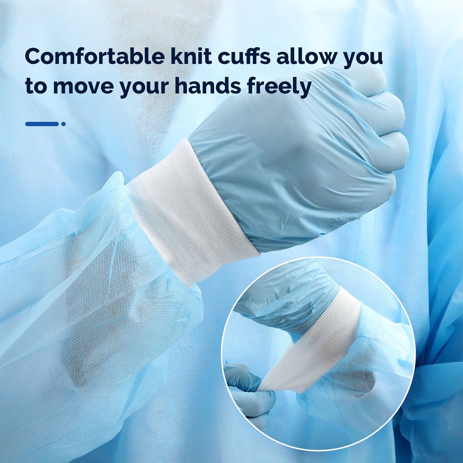 Disposable Isolation Gowns PP Medical Gowns Long with Knitted Cuffs Blue - azdentall.com