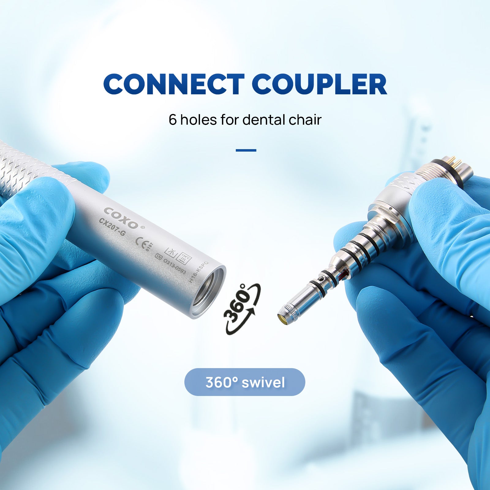 COXO Dental Fiber Optic High Speed Air Turbine Handpiece Standard Head H16-KSPQ & 6 Holes LED Quick Coupler CX229-GK - azdentall.com