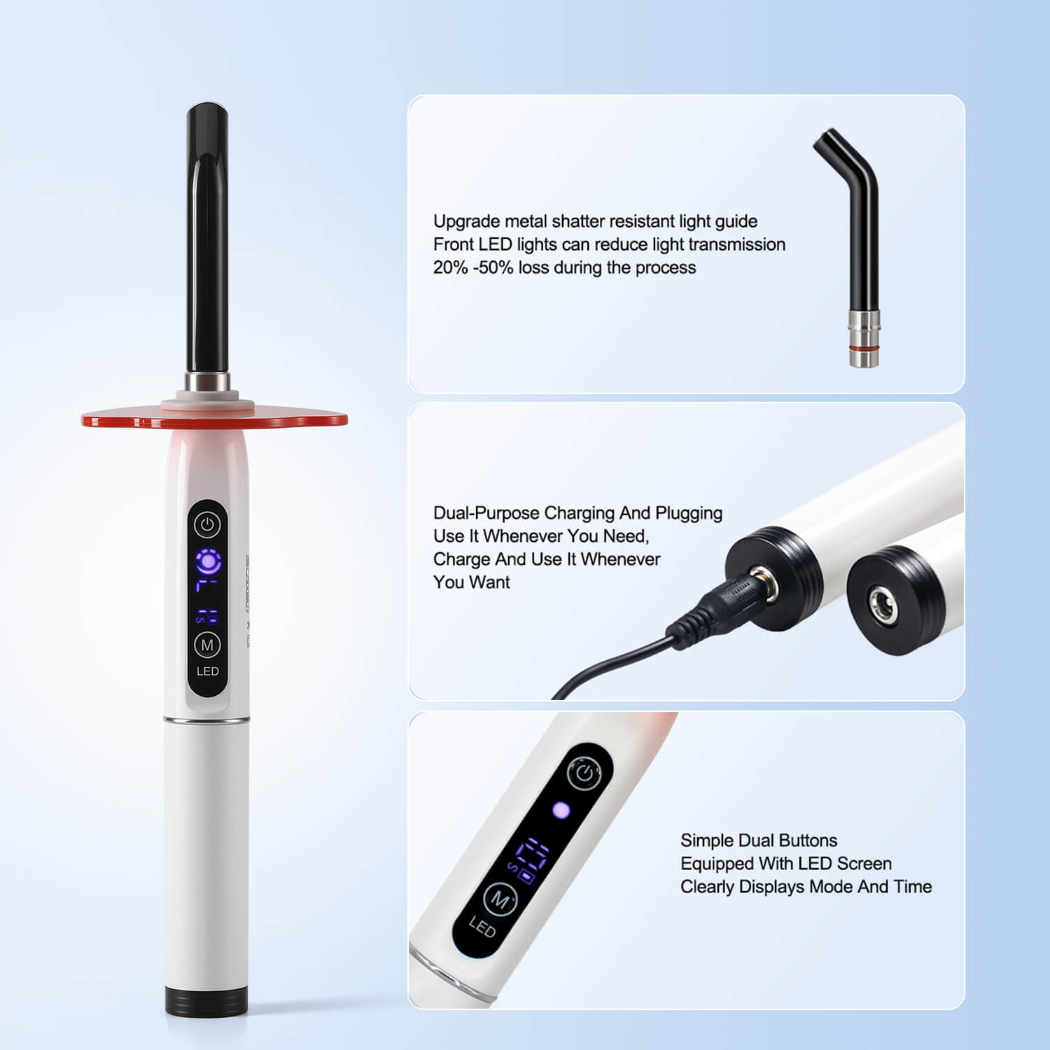 Dental LED Curing Light Lamp 1 Second Cure Adjustable Power 2400mW/cm² - azdentall.com