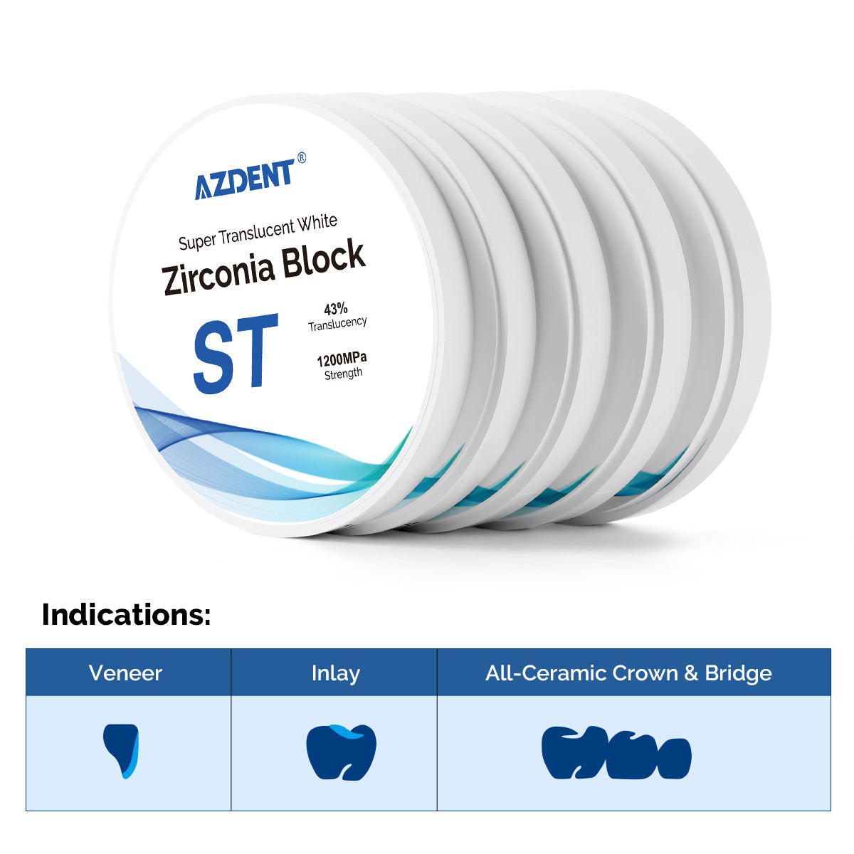 AZDENT Dental ST White Zirconia Block Disc Super Translucent 98mm - azdentall.com