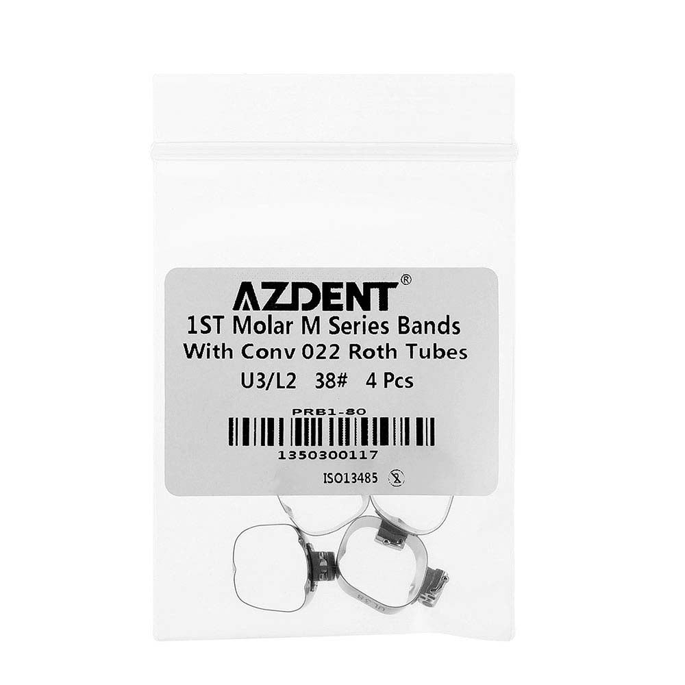 AZDENT Dental Orthodontic Buccal Tube Band 1st 38# Roth .022 U3/L2 4pcs/Kit
