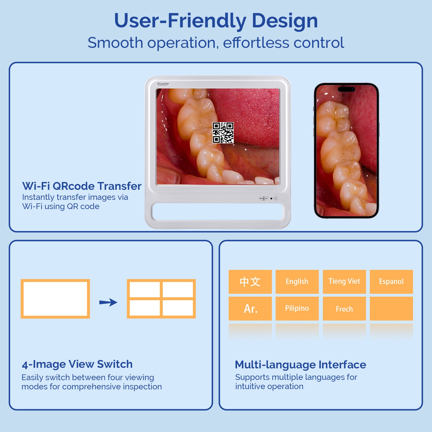 Dental 17 Inch Monitor Intraoral Camera With Adjustable Stand Multiple AV Input Ports Wi-Fi QR Transfer Single/Quad Display - azdentall.com