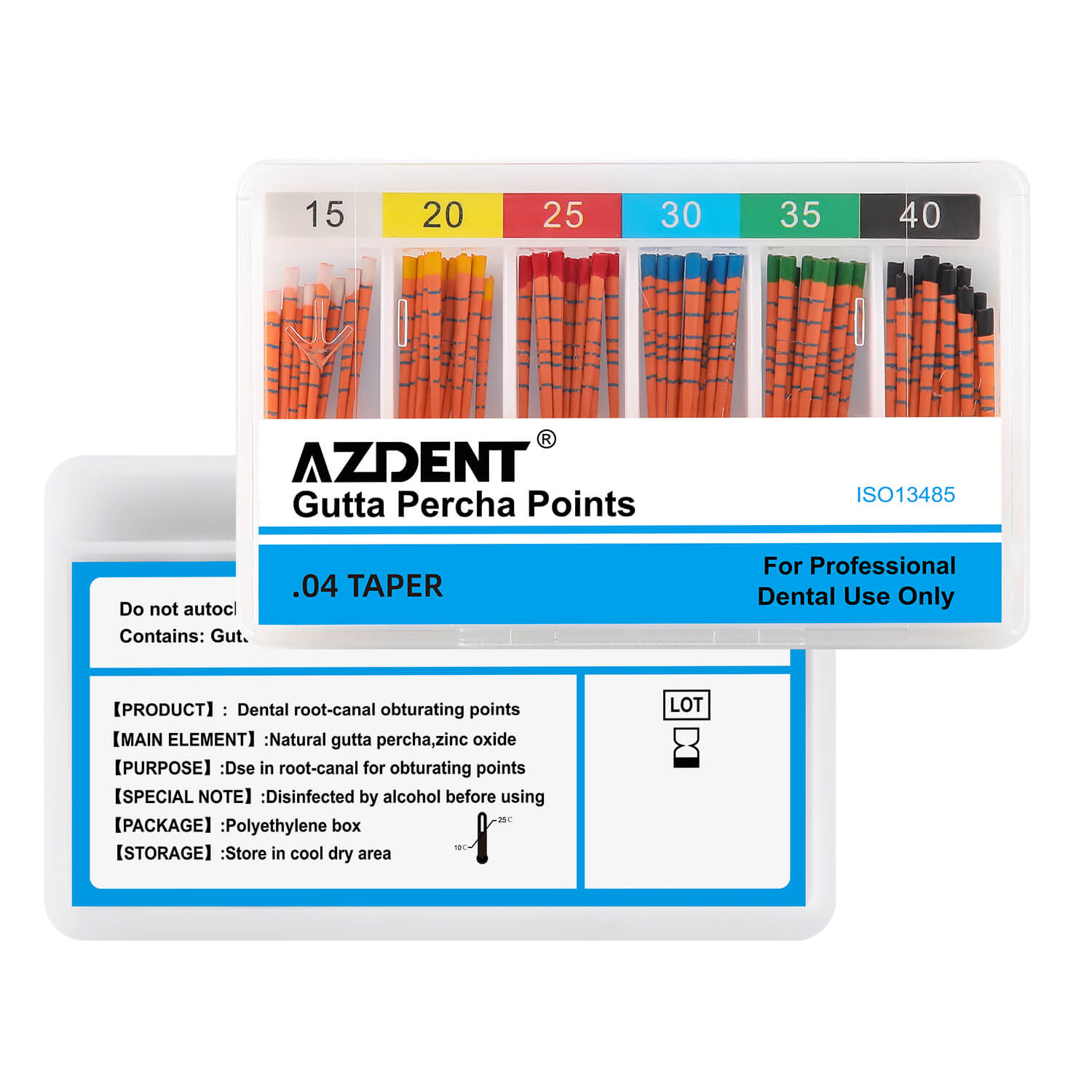 AZDENT Gutta Percha Points With Scale #15-40 Taper Size 0.04 Color Coded 60/Box - azdentall.com
