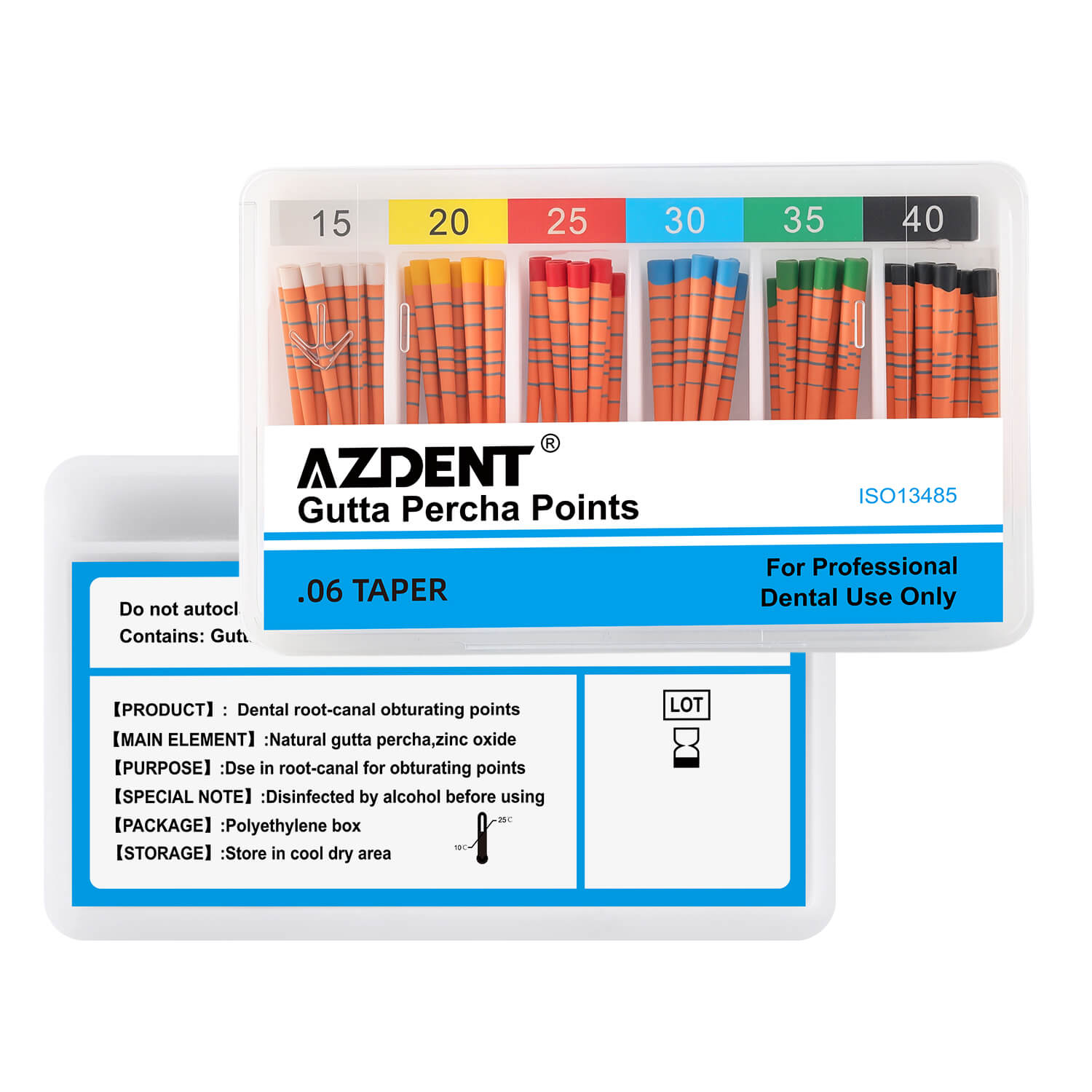 AZDENT Gutta Percha Points With Scale #15-40 Taper Size 0.06 Color Coded 60/Box - azdentall.com