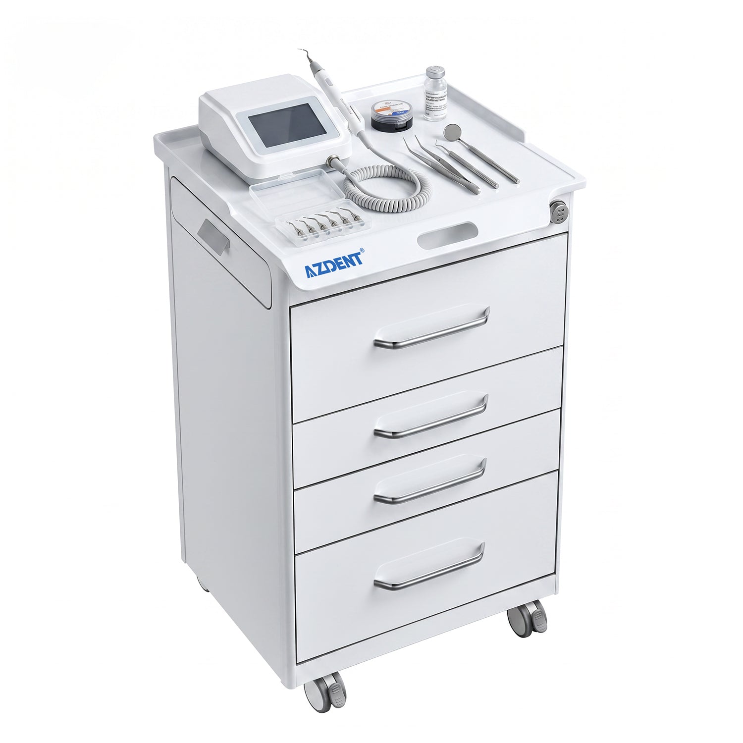 AZDENT Dental Mobile Cabinet Cart 5 Drawers with Hidden Side Auxiliary Drawer Secure Lock Power Socket - azdentall.com