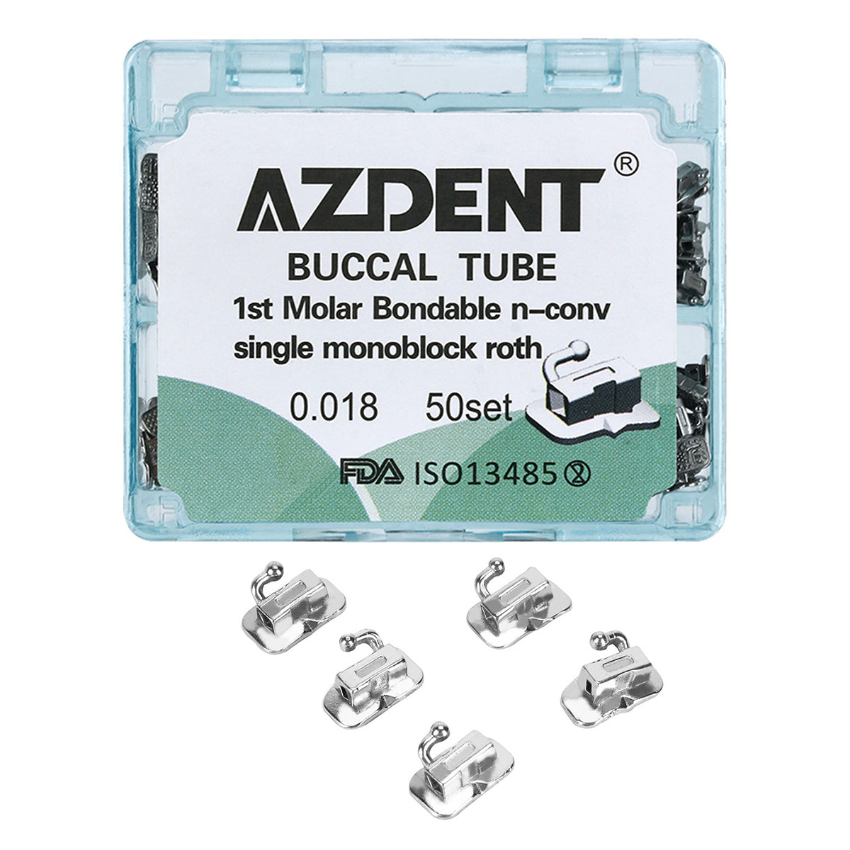 AZDENT Dental Orthodontic Buccal Tube 1st Molar Bondable Monoblock Non-convertible Roth 0.018 50Sets/Box - azdentall.com