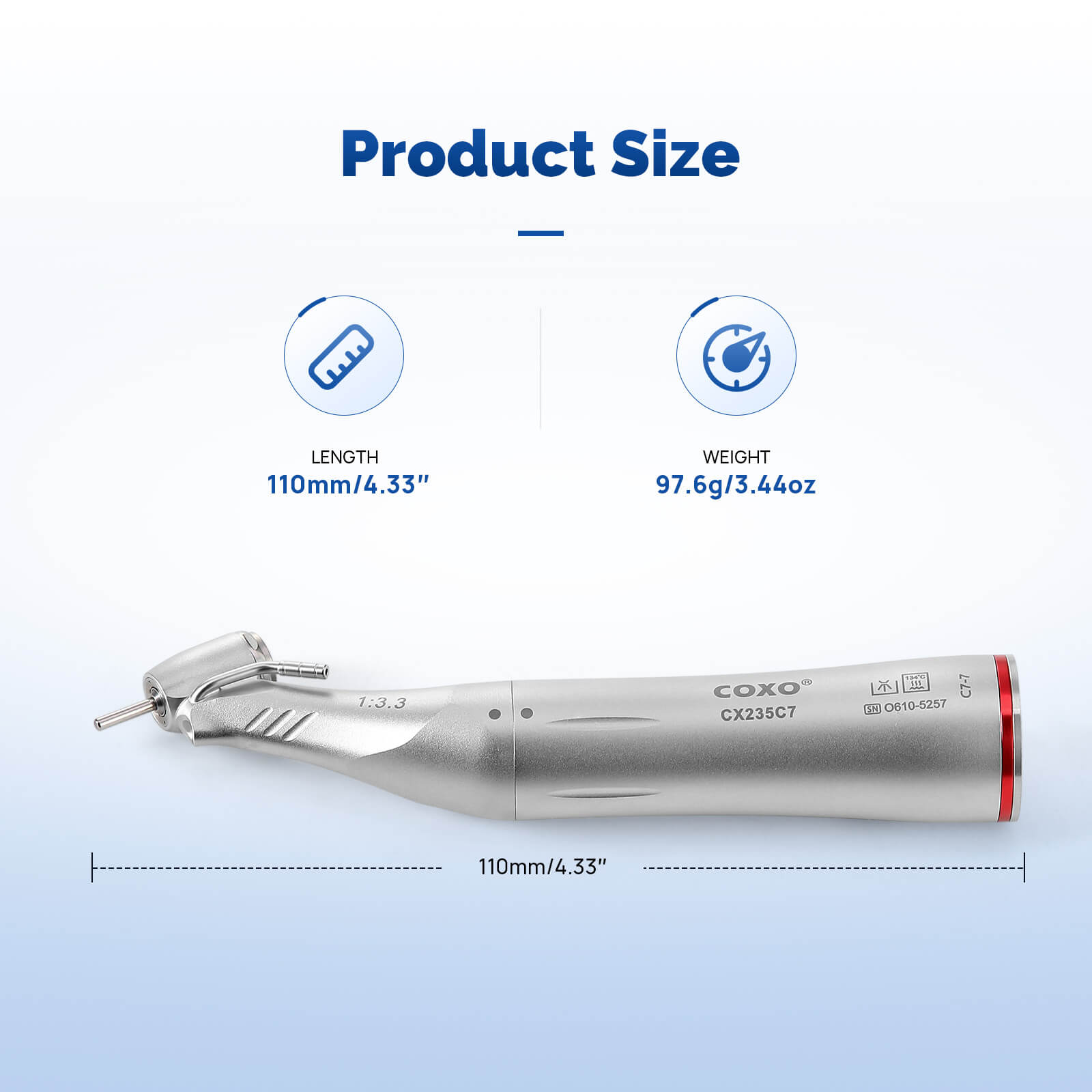 COXO 45 Degree LED Speed Increasing Electric Handpiece 1:3.3 Contra Angle with Generator Push Button CX235C7 #C7-7 - azdentall.com