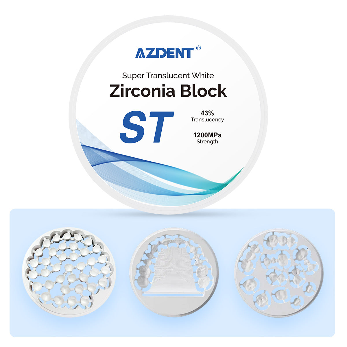 AZDENT Dental ST White Zirconia Block Disc Super Translucent 98mm - azdentall.com