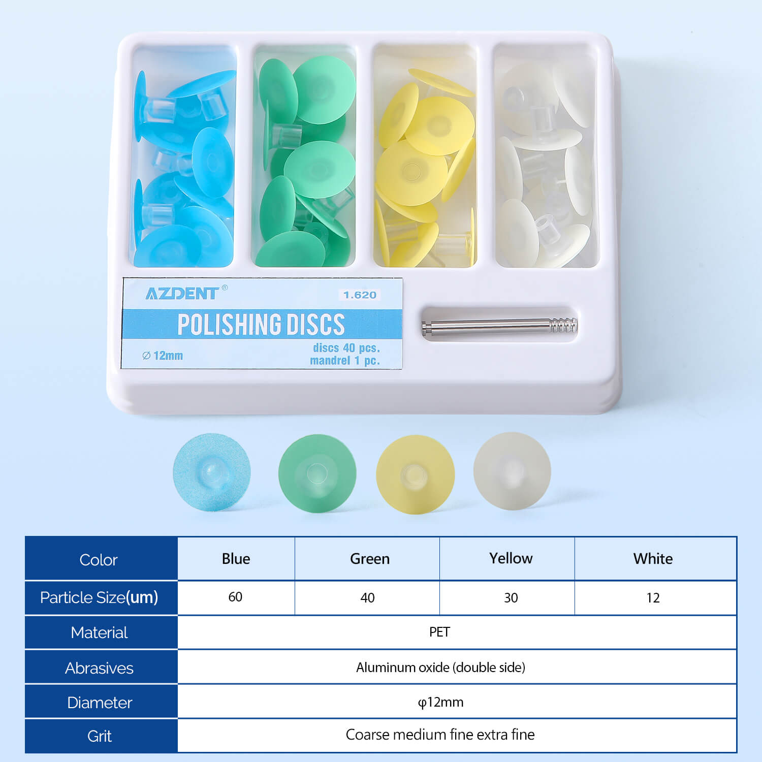 AZDENT Dental Composite Polishing Discs φ12mm with Mandrel CA2.35mm 40Pcs/Box - azdentall.com
