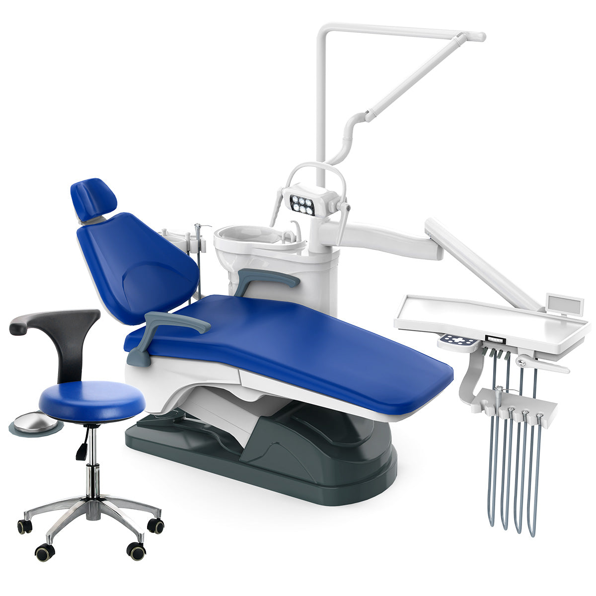 Dental Unit Chair J2688-A1 DC Motor Computer Controlled Hard Leather with Stool Sapphire Blue - azdentall.com