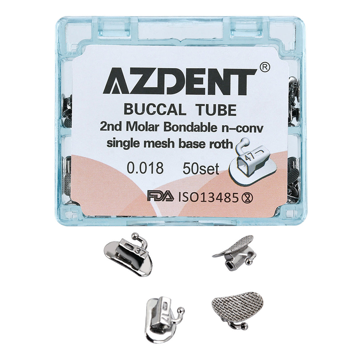 AZDENT Dental Orthodontic Buccal Tube 2nd Molar Bondable Split Non-Convertible Roth 0.018 50Sets/Box - azdentall.com