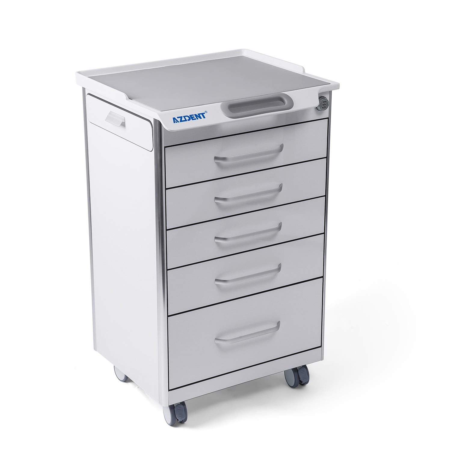 AZDENT Dental Mobile Cabinet Cart 5 Drawers with Hidden Side Auxiliary Drawer Secure Lock Power Socket - azdentall.com